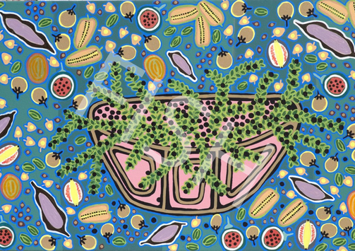 Bowl of fruit and vegetable Aboriginal Artwork